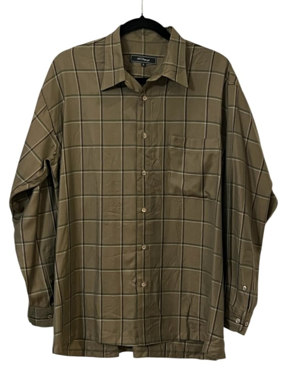 S.T. Dupont Paris Silk Shirt Mens L Brown Plaid Button Up Luxury Designer Casual